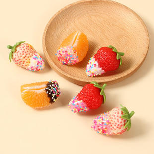 仿真水果挂件装 饰道具仿真蘸酱草莓橘子苹果模型创意糖针果酱水果