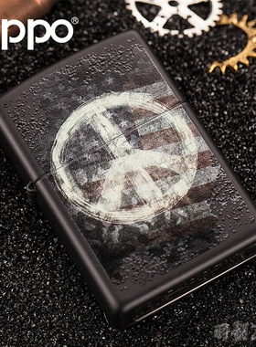 美国原装zippo打火机 黑哑漆和平之歌标志28864 之宝煤油火机刻字