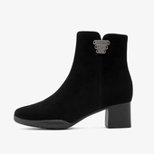 真皮短靴圆头拉链中跟粗跟柔软女靴 新款 HA237903哈森正品 2025冬季