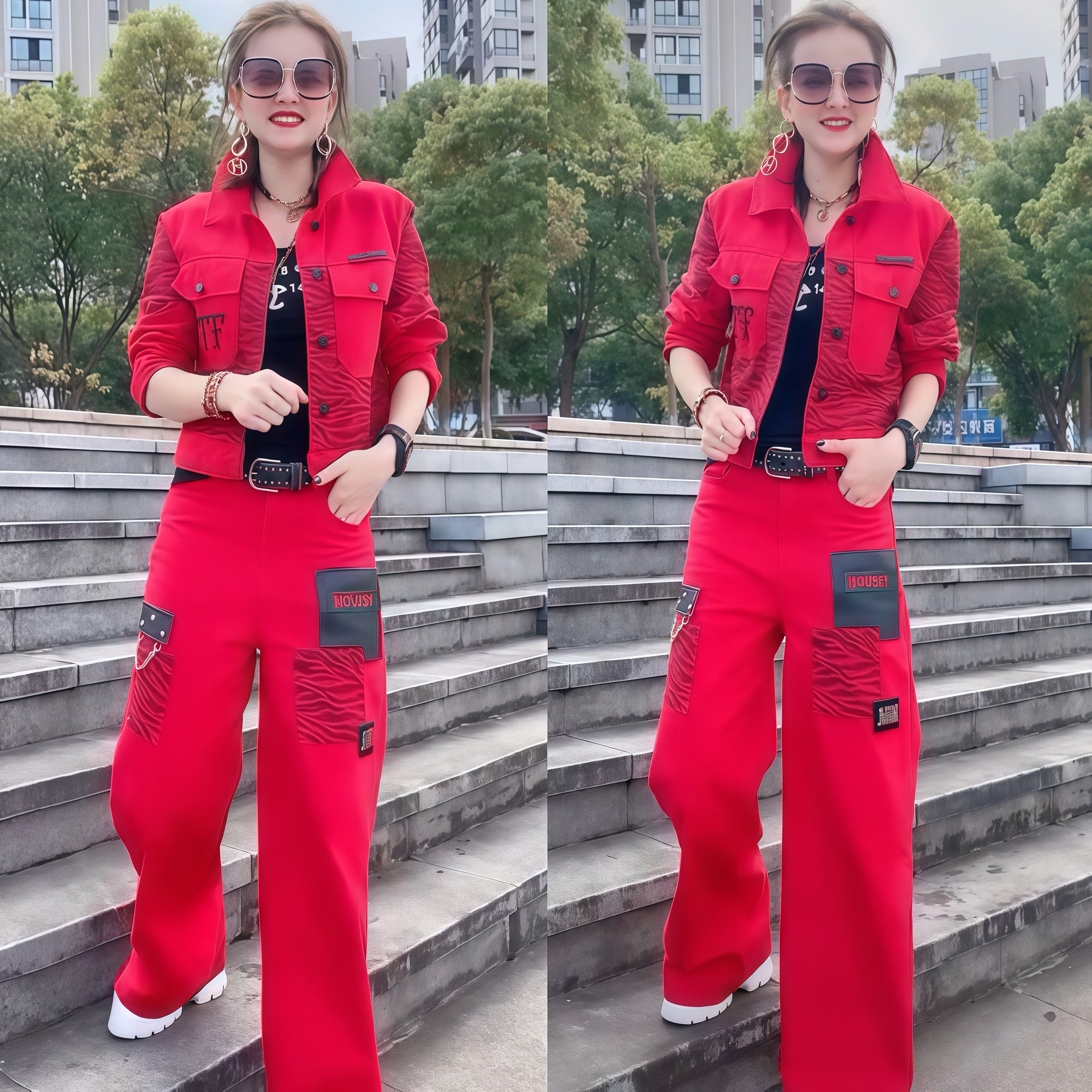 2026新款时尚套装百搭潮流女秋季显瘦外套宽松直筒牛仔女装两件套