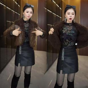 加绒加厚小个子皮外套短款2024秋冬新款毛领皮革女防寒保暖皮褂潮