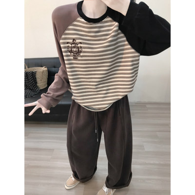 【大萌家】l'architecture美拉德    miu系撞色插肩袖条纹刺绣tee