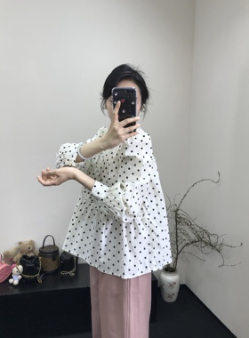 【大萌家】婴儿香Bebe~  复古减龄波点纯棉娃娃衫A字衬衫宽松上衣