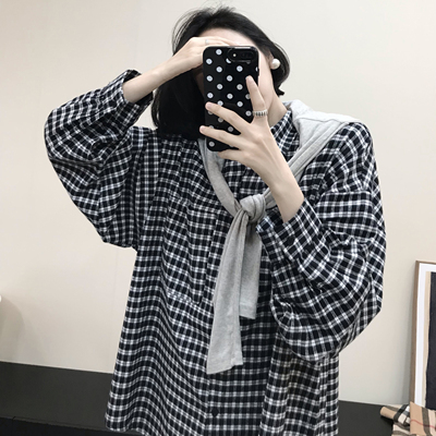 【大萌家】哦莫！格子衬衫韩起来毫不费力  磨毛翻领宽松慵懒上衣