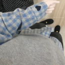 复古甜俏爱心刺绣蓝色格纹磨毛翻领衬衫 爱神降临 女 大萌家