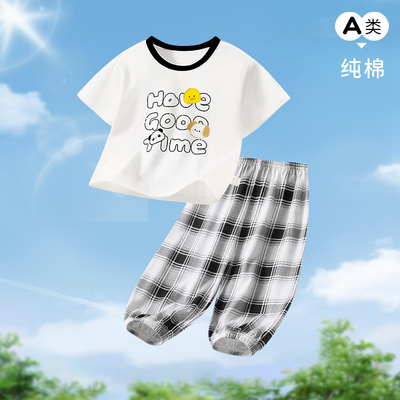 儿童家居服空调服纯棉薄款男童女童夏季宝宝短袖分体套装睡衣