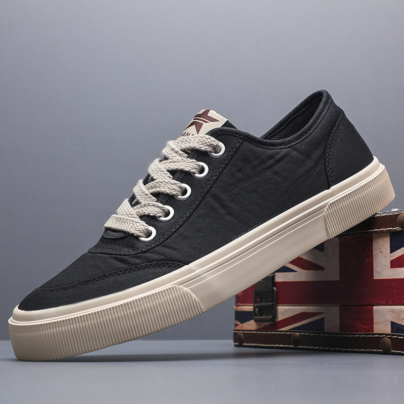 超轻平底简约帆布鞋男士系带百搭休闲鞋透气潮男板鞋春秋闪步男鞋