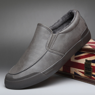 流行男鞋皮面靴子冬季时尚雪地靴一脚蹬加绒保暖休闲鞋低帮棉鞋男