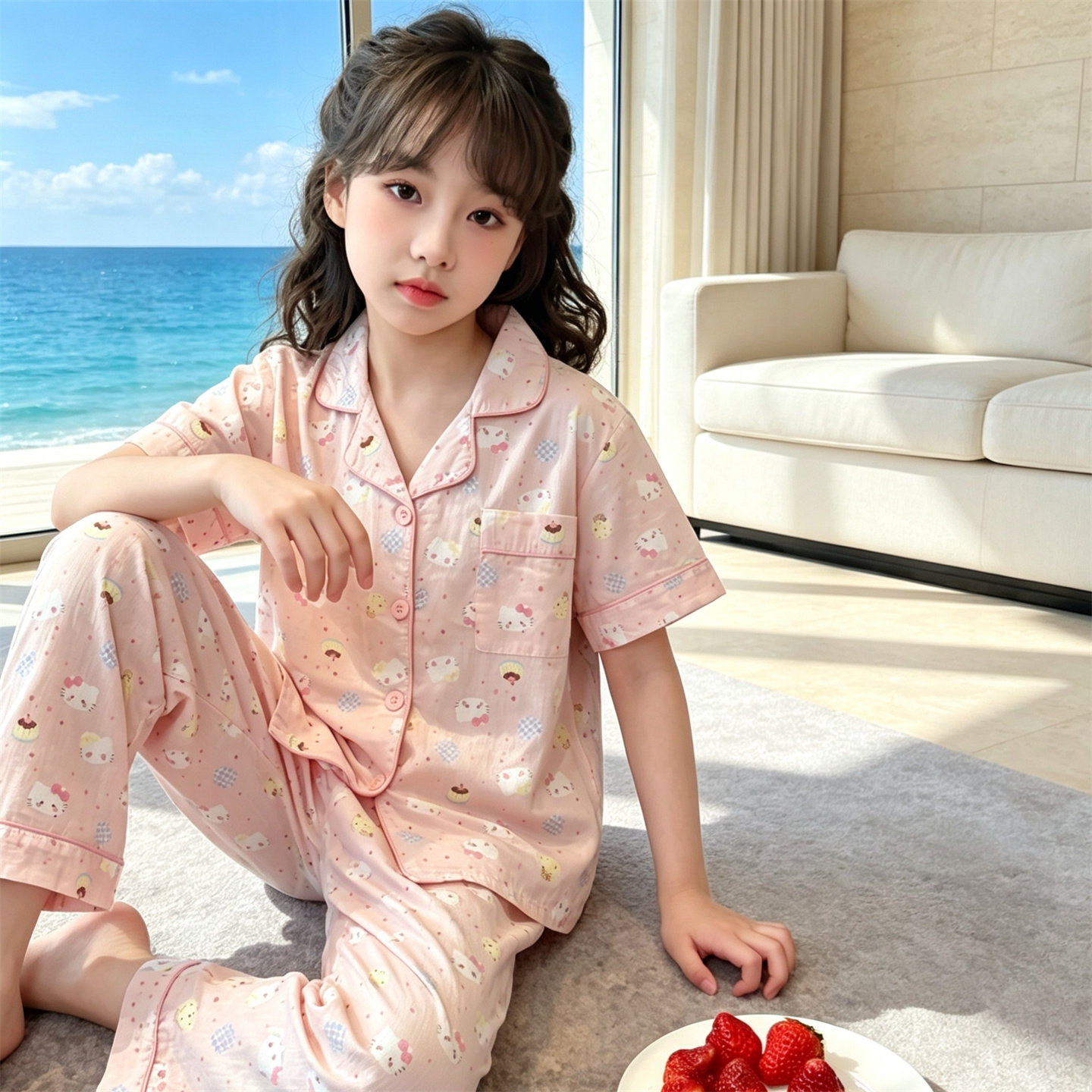 三件套~大童纯棉家居服套装睡衣