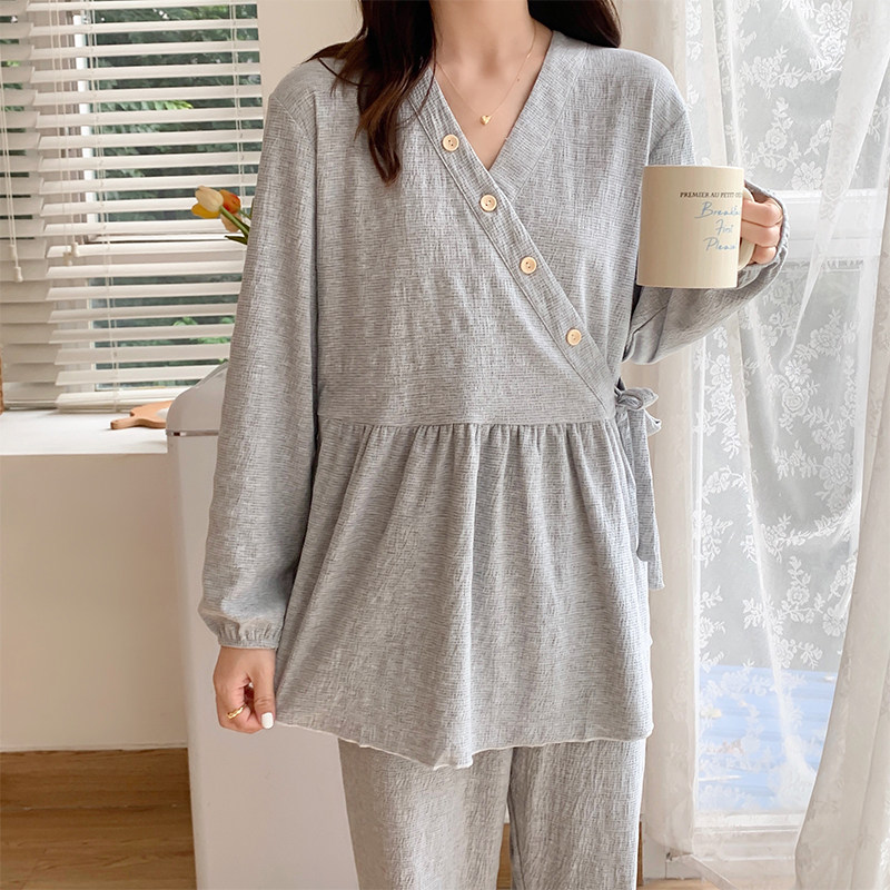 厂家日系公主款产前孕妇纯色大码睡衣春夏产后月子服哺乳喂奶衣家