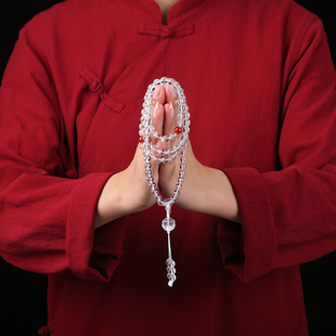 包邮 天然白水晶手链 单圈饰品 多圈手持念珠 108颗佛珠手串