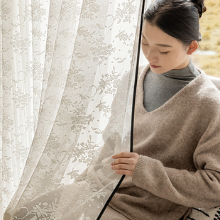 法式白色窗纱窗帘客厅卧室阳台飘窗蕾丝纱帘遮阳透光半透人轻奢沙
