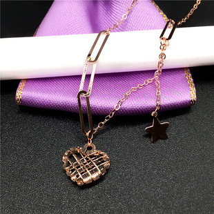 喜爱福14K玫瑰金拉丝爱心五角星套链不褪色保真