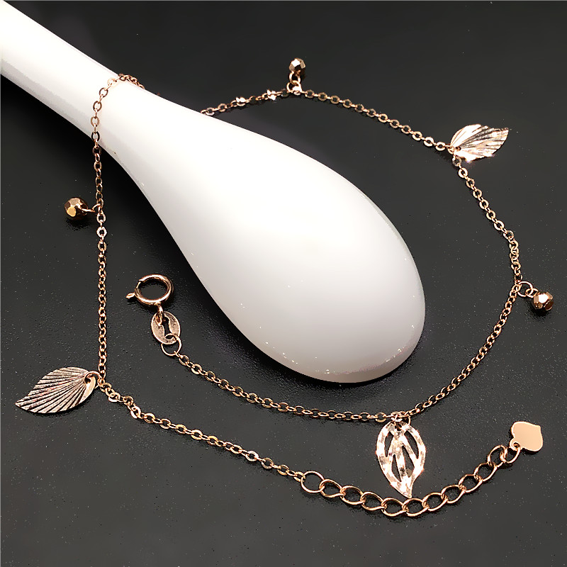 欧雅思树叶珠珠脚链14K金