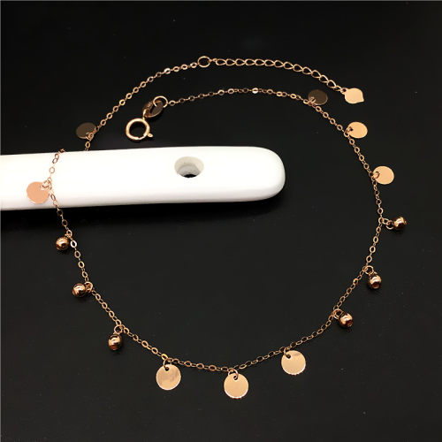 14K玫瑰金圆片珠珠脚链