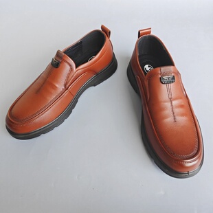 2025新款道州牌男鞋平跟套脚道县皮鞋男软皮轻底一脚蹬爸爸鞋5197