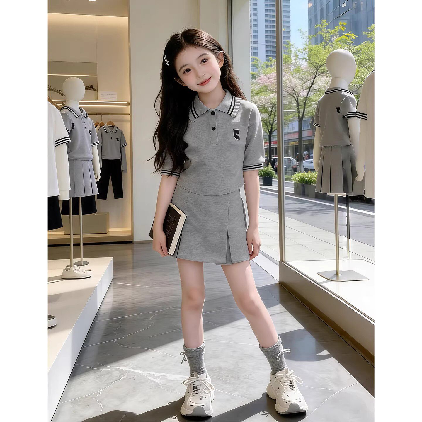 女童套装夏装2026新款儿童夏季学院风POLO衫运动服女孩春夏款衣服