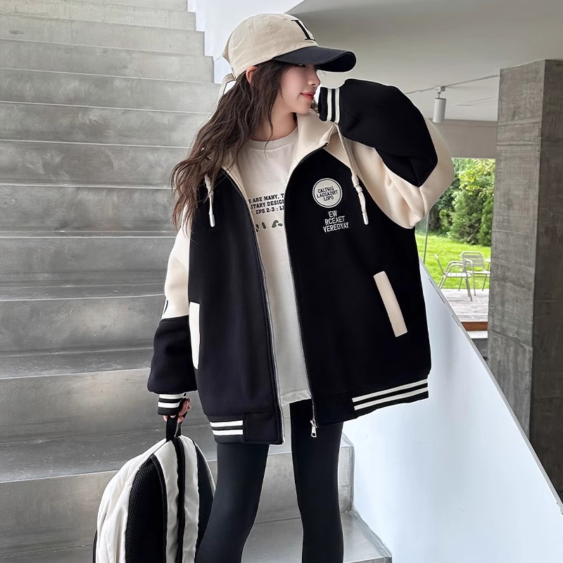 女童外套卫衣秋冬款加厚棒球服