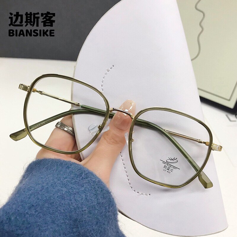 明星同款眼镜网红街拍装饰平光 TR90加金属镜方形大框可配镜9315 - 实物图