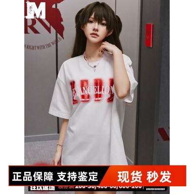 MEDMXEVA联名霓虹双眼短袖T恤男女情侣款夏季美式高街休闲体恤衫