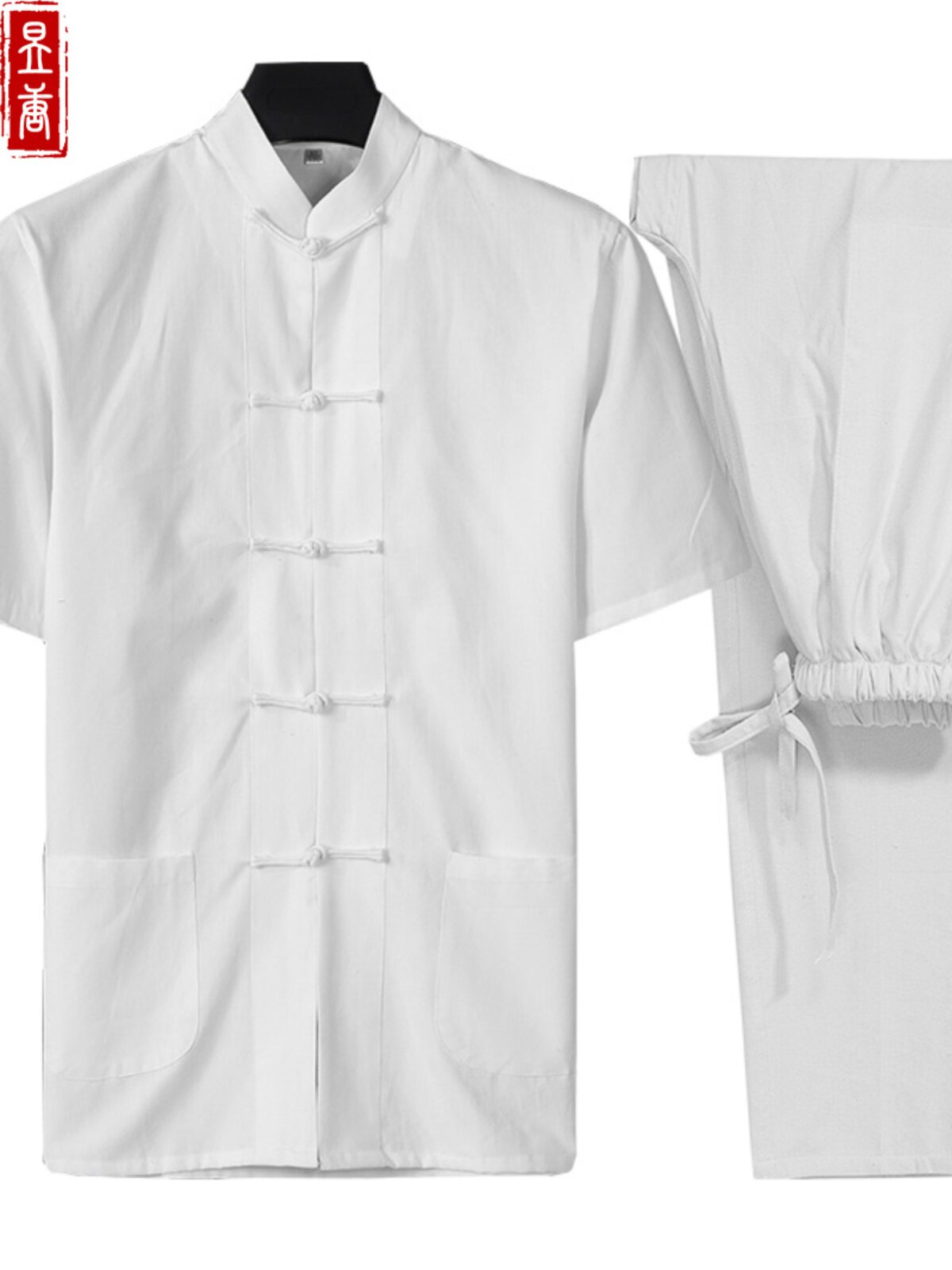 TANG SUIT MENS SUMMER THIN SHORT-SLEEVED SHIRT COTTON TOP TROUSERS CHINESE SUIT BUCKLE HALF-SLEEVED LAYMAN SUIT DAD SUIT