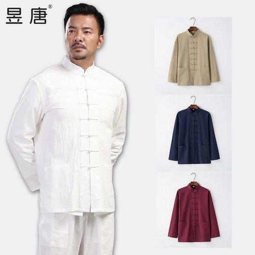 唐装新中式衬衫男棉麻外套中山装