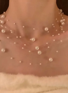 多层珍珠满天星项链超仙新款爆款锁骨链女款颈链装饰choker