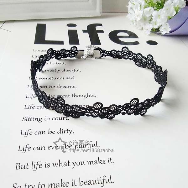 chocker项圈项链韩版黑白花朵系带锁骨链短款颈带脖子饰品仙女范