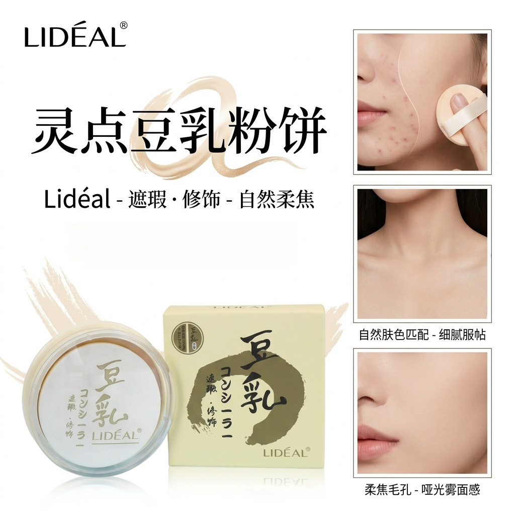 灵点豆乳粉饼控油磨皮哑光持妆遮瑕隐形毛孔油皮防汗显白老牌国货