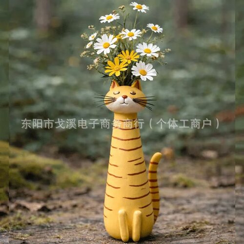 SuMai独立站爆款Handmade quirky cat-shaped vase手工古怪猫花瓶