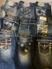 Vintage Foreign Trade Y2K Millennial Subculture Yabi Punk Straight Low-Waist Slightly Flared Denim Jeans with Embroidery X