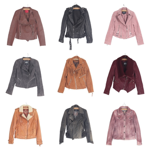 真皮夹克女士长袖 修身 绵羊皮猪y2k vintage斜拉机车短款 古着皮衣