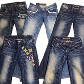 古着外贸辣妹Y2K千禧亚文化亚比朋克直筒低腰微喇叭牛仔长裤 刺绣1