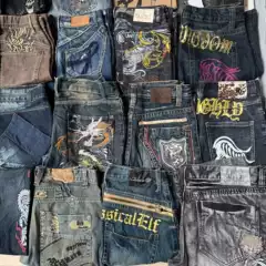 Vintage Foreign Trade Y2K Millennial Subculture Y2K-Style Punk Low-Rise Flared Wide-Leg Denim Pants with Embroidery