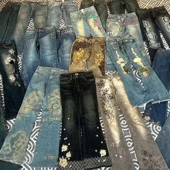 Vintage Export Denim Flared Pants Y2K Millennial Subculture Y2K Punk Shibuya Low-Rise Straight-Leg