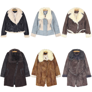 古着麂皮绒羊羔毛皮毛一体加厚保暖复古外套嬉皮士废土流浪风孤品