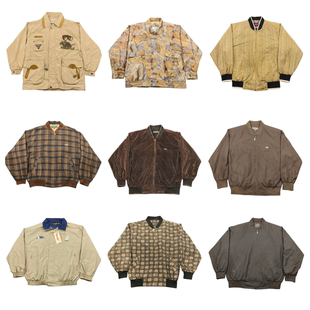 古着vintage孤品美式 阿美咔叽男女夹克外套a 复古港风棒球服工装