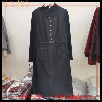 专柜正品品牌L6502春秋新款2025假两件连衣裙长袖立领减龄显瘦女