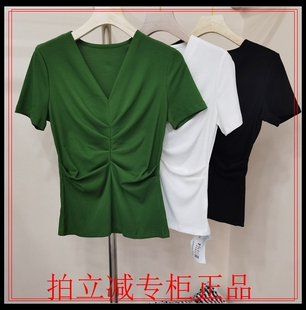 初喜2237纯色毛衫女2022年夏新抽绳造型小衫收腰设计感修身短袖女