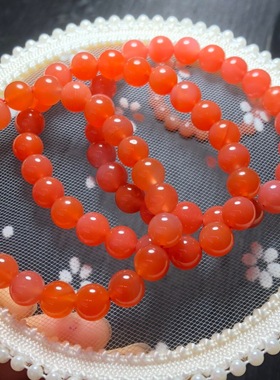 天然绯红粉盐源玛瑙手链单圈水晶手串小清新简约百搭闺蜜礼物