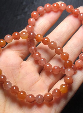 天然红兔毛水晶手链豆沙老矿蜜桃粉粉彩兔毛顺发水晶手串饰品礼物