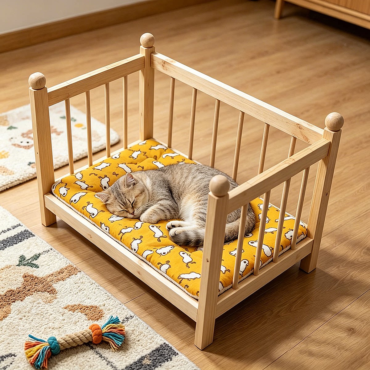 实木猫床狗床猫狗窝泰迪金毛可拆洗猫咪床四季通用猫用实木宠物床