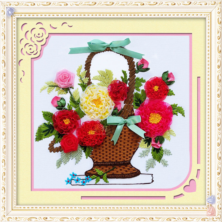 丝带绣挂画丝绸手工刺绣材料