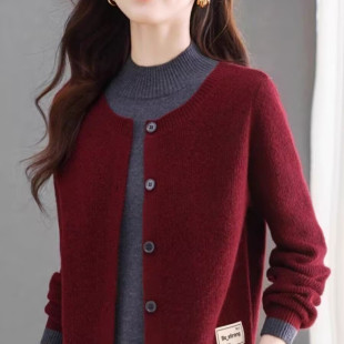 毛衣开衫女2025春款外套时尚假两件短款上衣韩系外穿内搭针织衫女