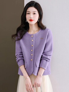 女士短外套早春季2024新款女装春秋中年妈妈时尚洋气羊毛开衫上衣