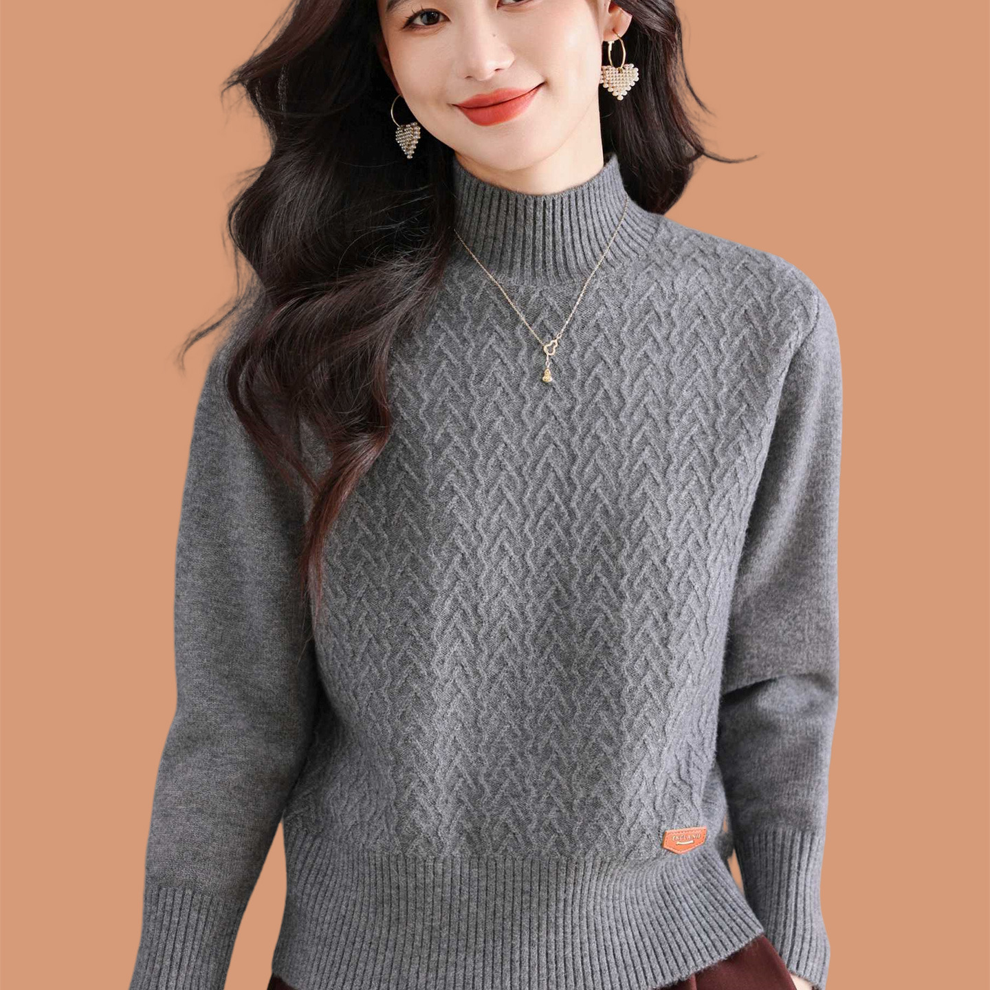 秋冬高领绞花羊毛打底毛衣女大码