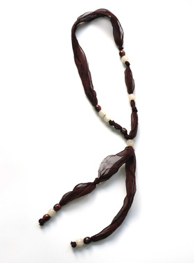 咖啡色真丝丝巾女配饰长款毛衣链可调节小众丝巾项链复古秋冬长款