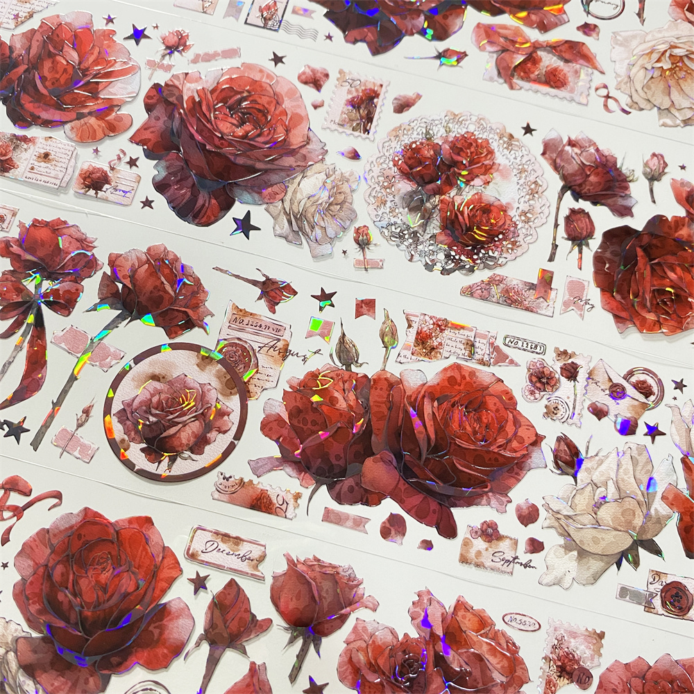 手帐分装胶带h90静谧玫瑰朝夕网红爆款花PET古风素材账手机壳贴纸