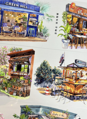 手帐分装胶带a801街角慢铺房屋景物志古风PET素材账流麻贴纸咕卡