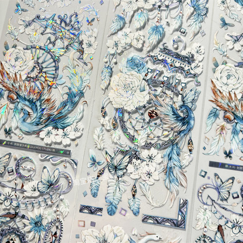 手帐分装胶带b109冰屿刺猬家凤凰飞鸟古风PET素材账流麻贴纸咕卡